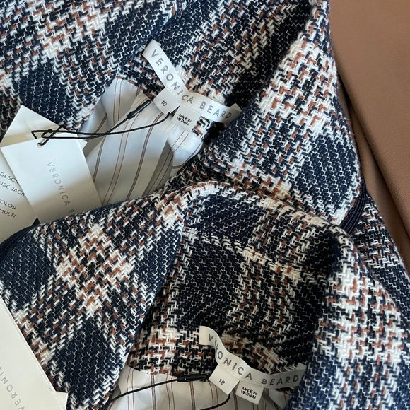 Veronica Beard Aise Cropped Jacket Textured Plaid Ink Multi Oversized Lapels - Picture 4 of 10